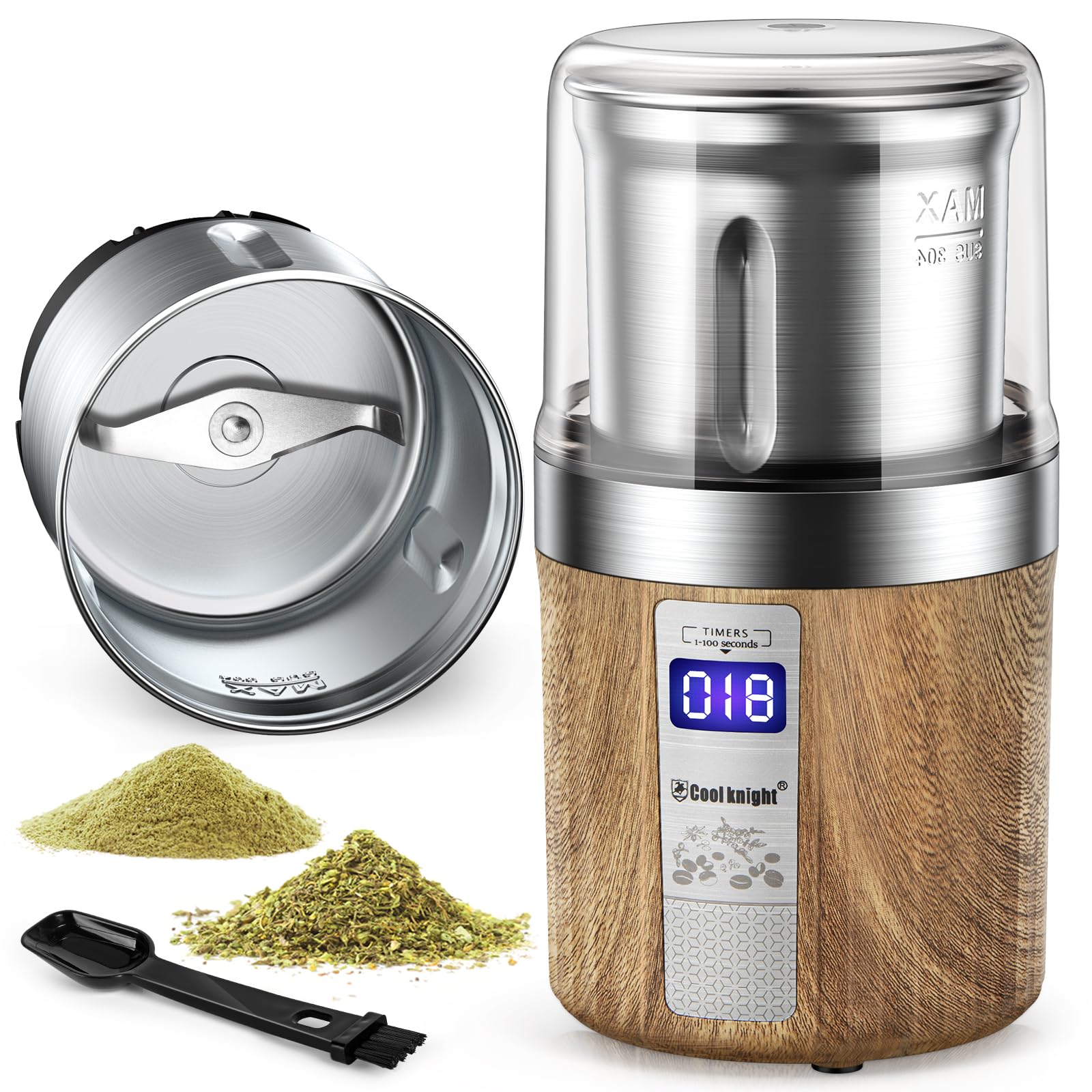Cool Knight electric grinder timer display for precise, repeatable grinding.