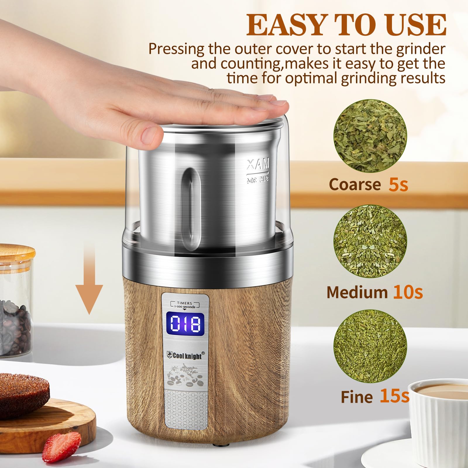 Cool Knight spice grinder removable bowl for easy cleaning after grinding.