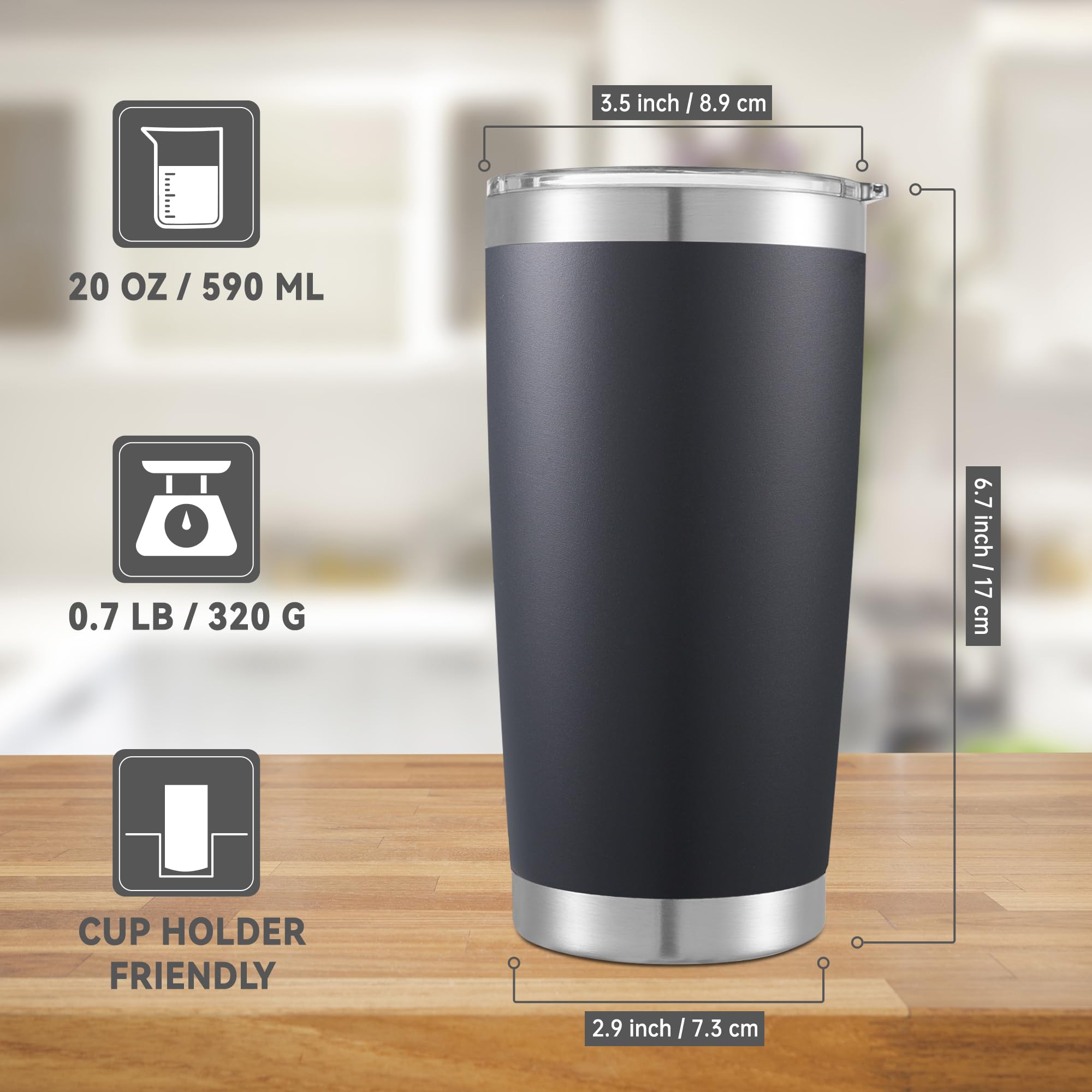 Cool Yoleb 20 oz tumbler powder-coated finish section emphasizes durable color and grip.