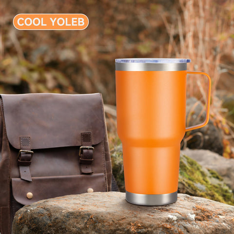 Cool Yoleb 30 oz tumbler made of 18/8 stainless steel for durability.