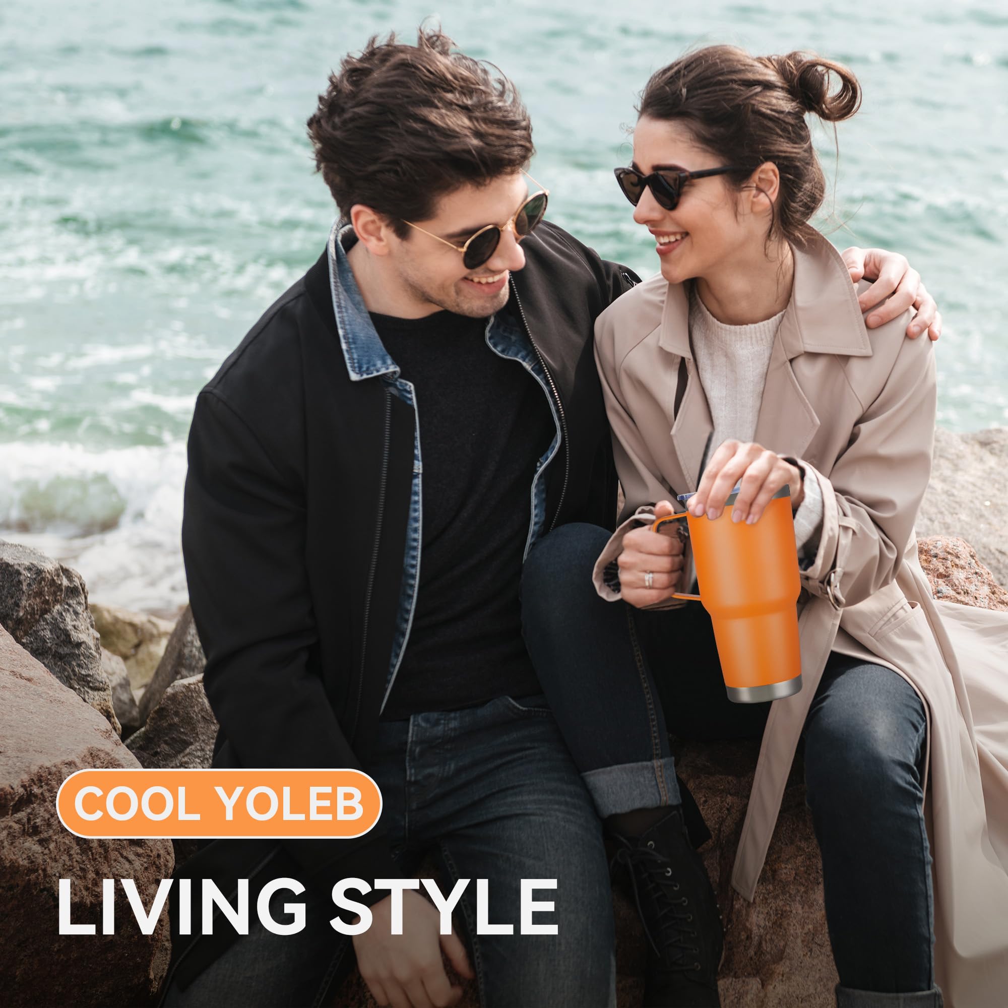 Cool Yoleb 30 oz tumbler fits most car cup holders for travel convenience.