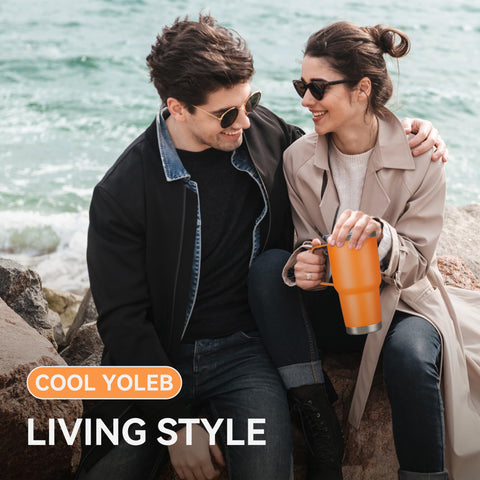 Cool Yoleb 30 oz tumbler fits most car cup holders for travel convenience.