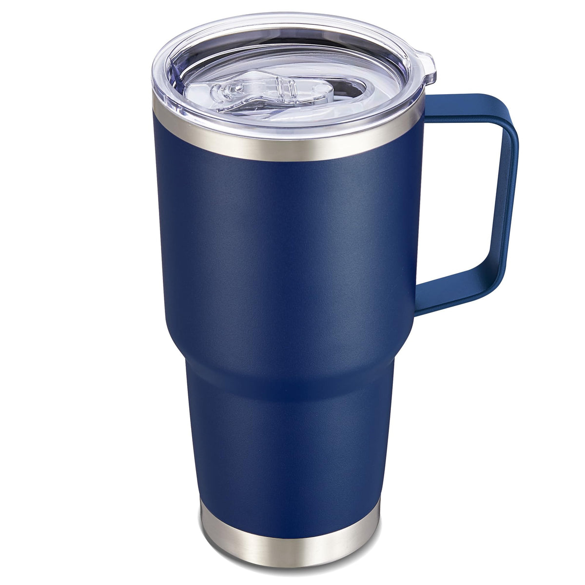 Cool Yoleb 30oz tumbler with navy finish and handle, easy grip for on-the-go hydration.