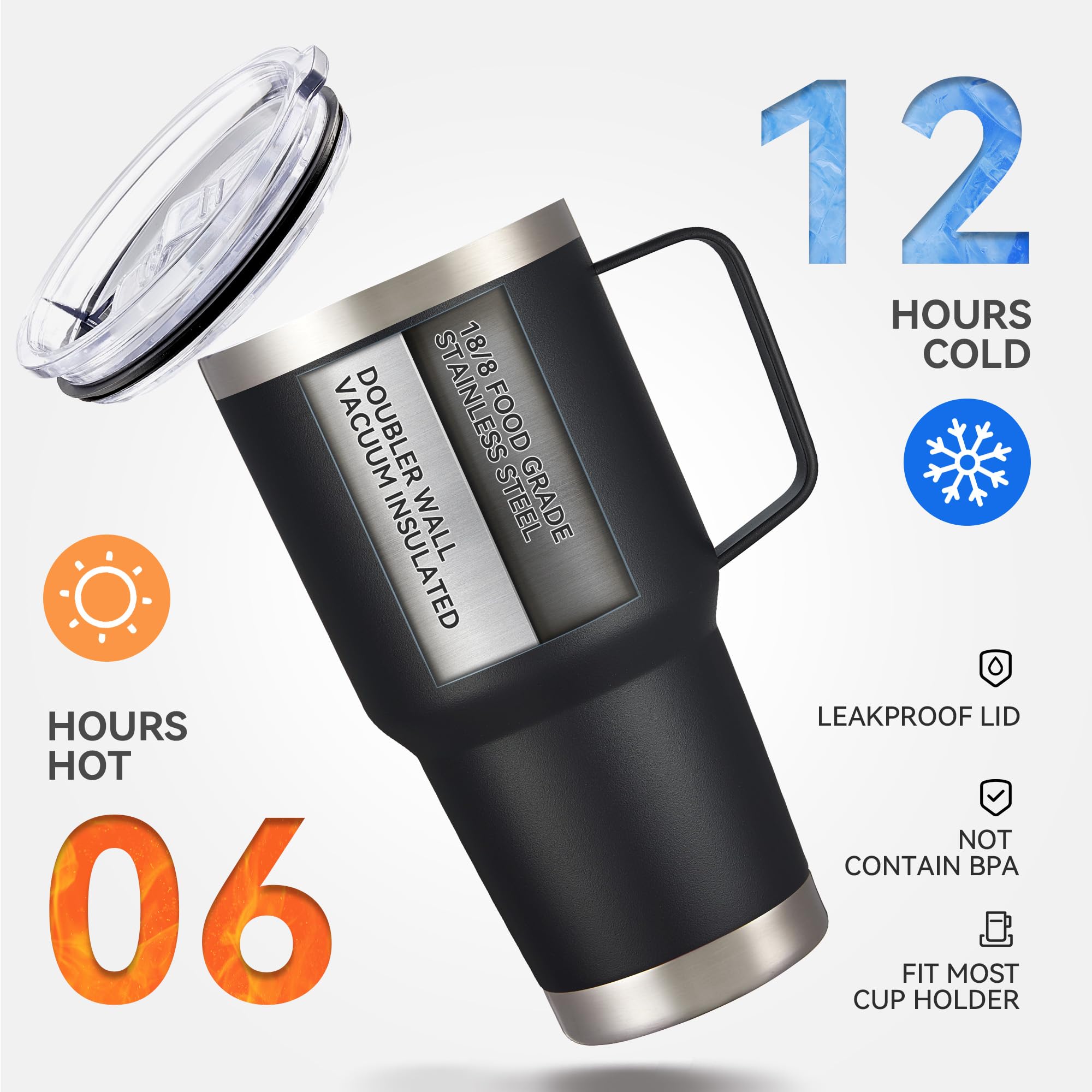 Cool Yoleb 30 oz tumbler fits most car cup holders for travel ease.