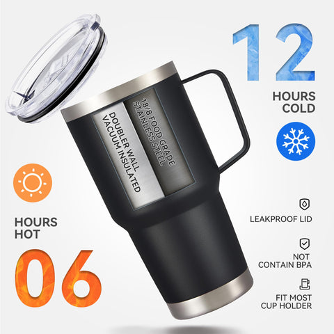 Cool Yoleb 30 oz tumbler fits most car cup holders for travel ease.