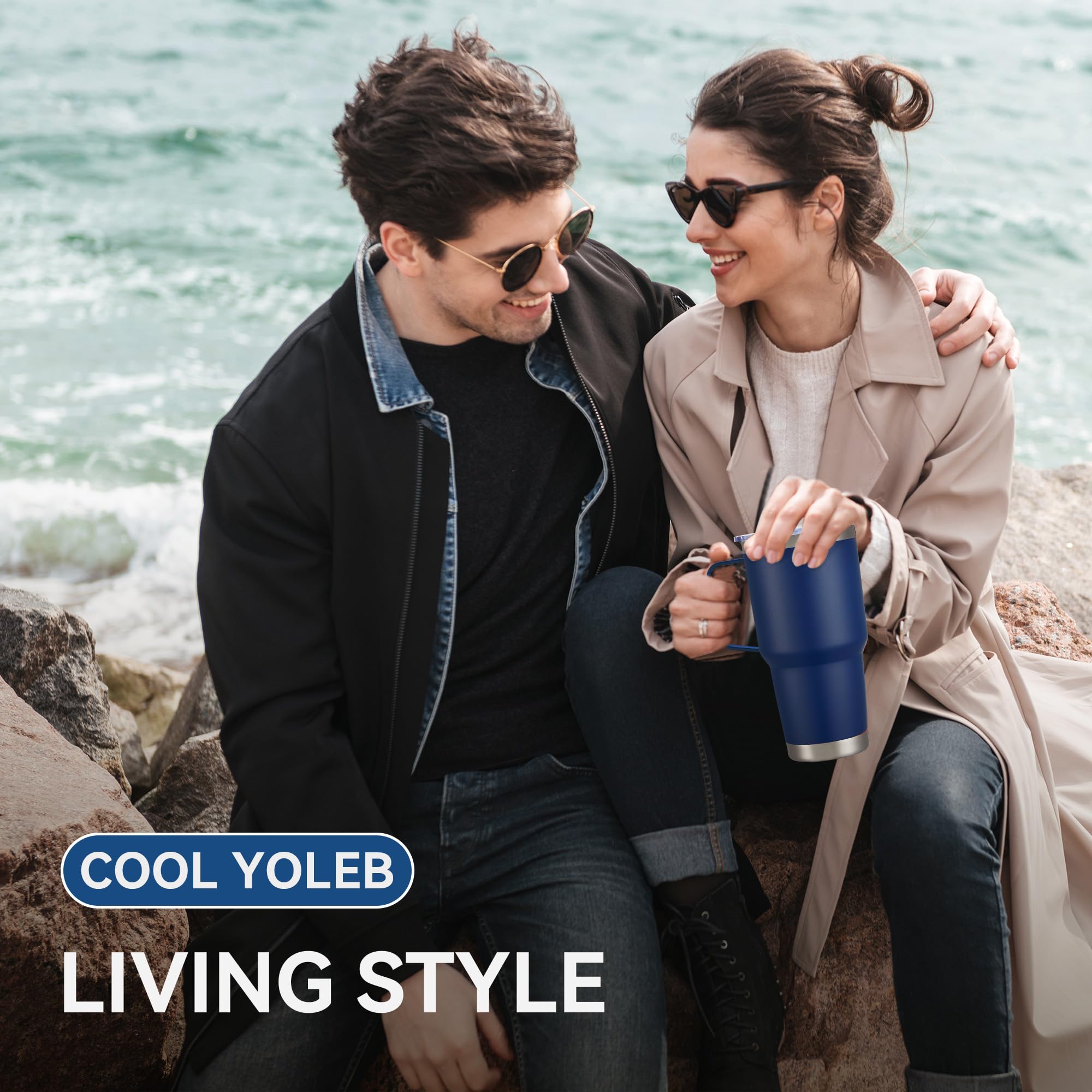 Cool Yoleb travel mug suitable for camping, hiking, or workouts.