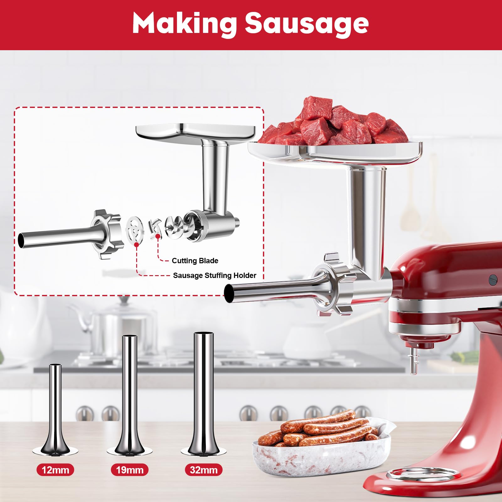 Coolcook four grinding plates offer versatile texture options for meats, vegetables, and cheese.