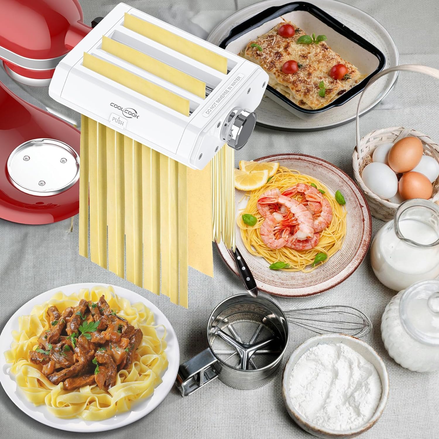 Coolcook fettuccine cutter producing delicate strands with precision.