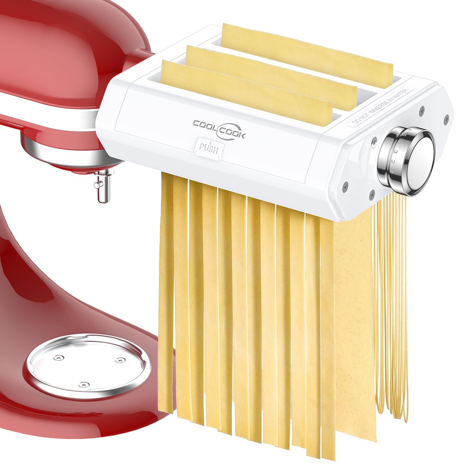Coolcook pasta attachment roller creating smooth sheets for fresh pasta.