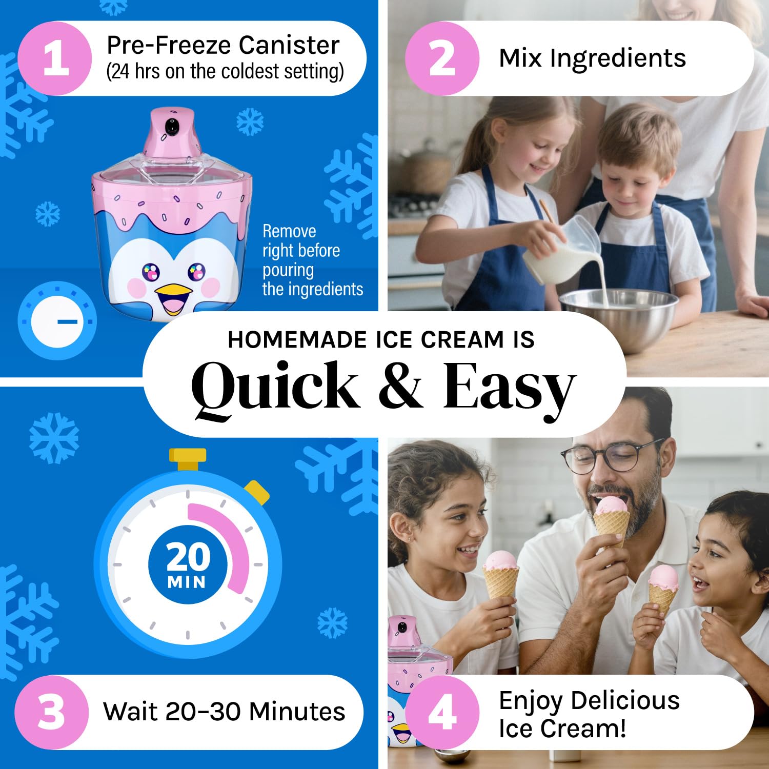 Cooler Concepts penguin design inviting kids to help make frozen treats