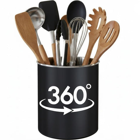 Cooler Kitchen rotating utensil holder with 7-inch diameter for easy reach during cooking.