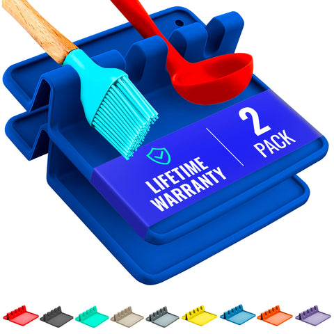 Cooler Kitchen blue silicone spoon rest with drip pad in a two-pack keeps counters clean