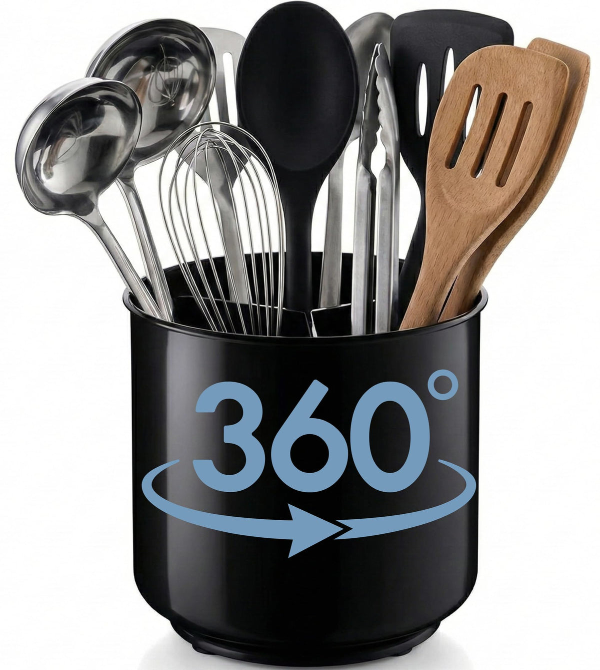 Cooler Kitchen Jumbo Utensil Holder displays 7-inch diameter for extra counter space.