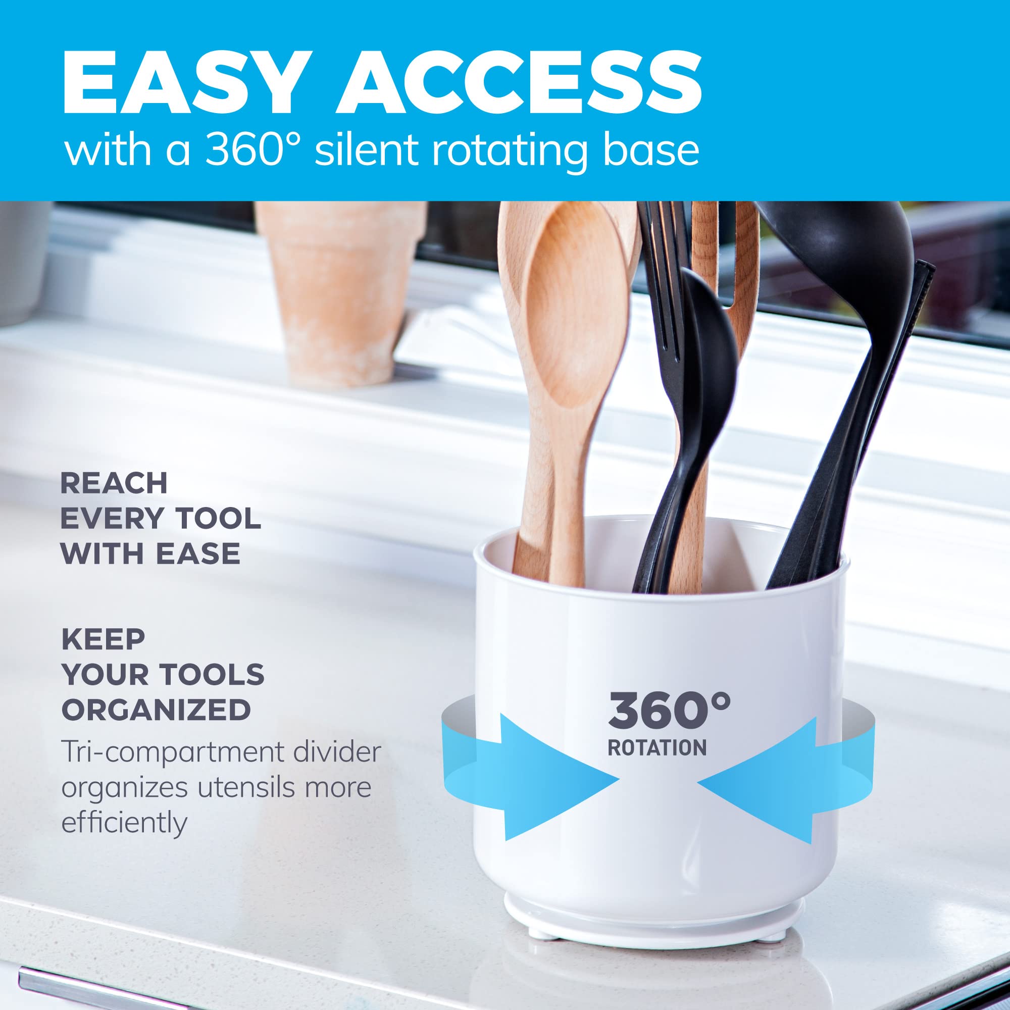 Cooler Kitchen utensil organizer with no-tip weighted base prevents spills while preparing meals