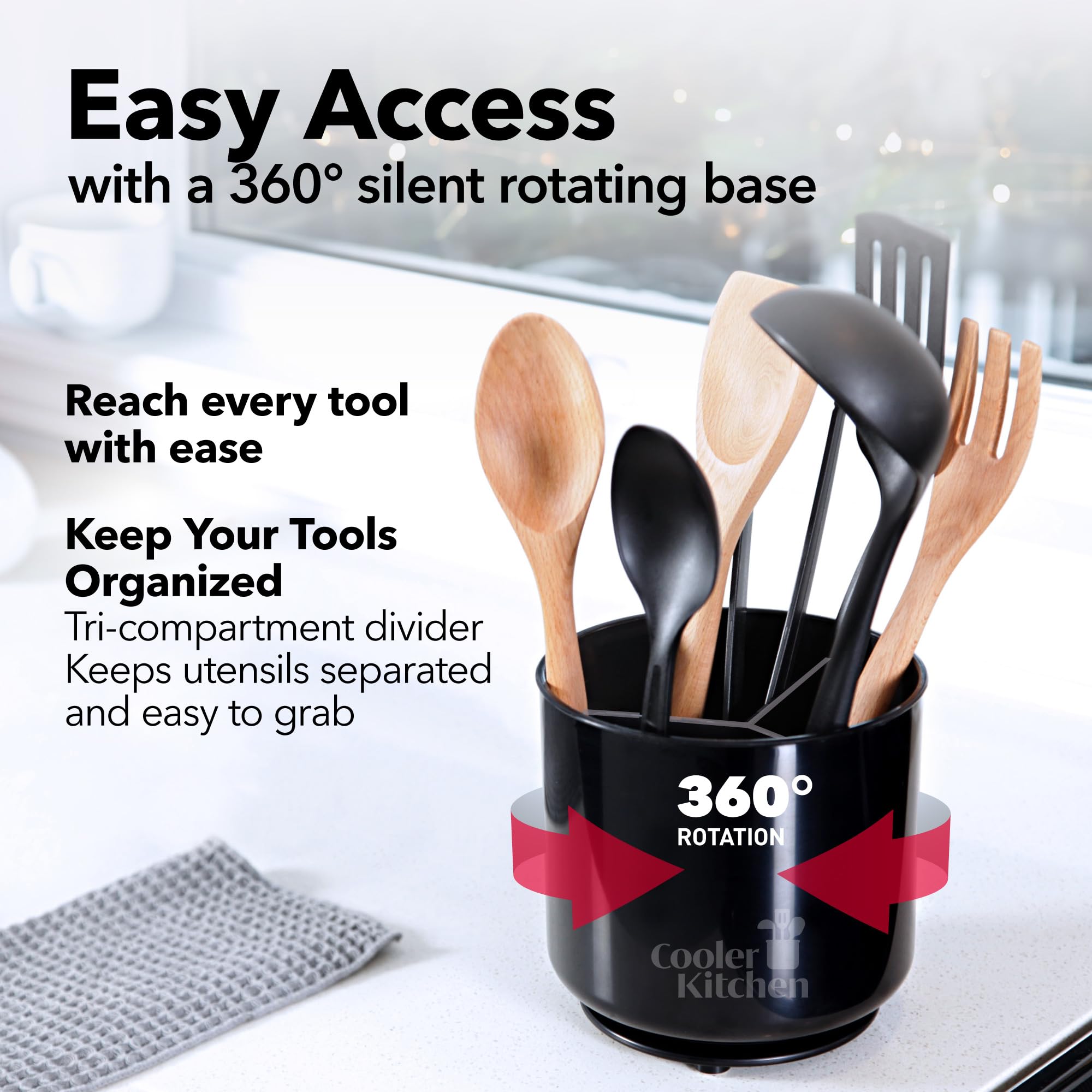 Cooler Kitchen no-tip weighted base keeps utensils upright during cooking.