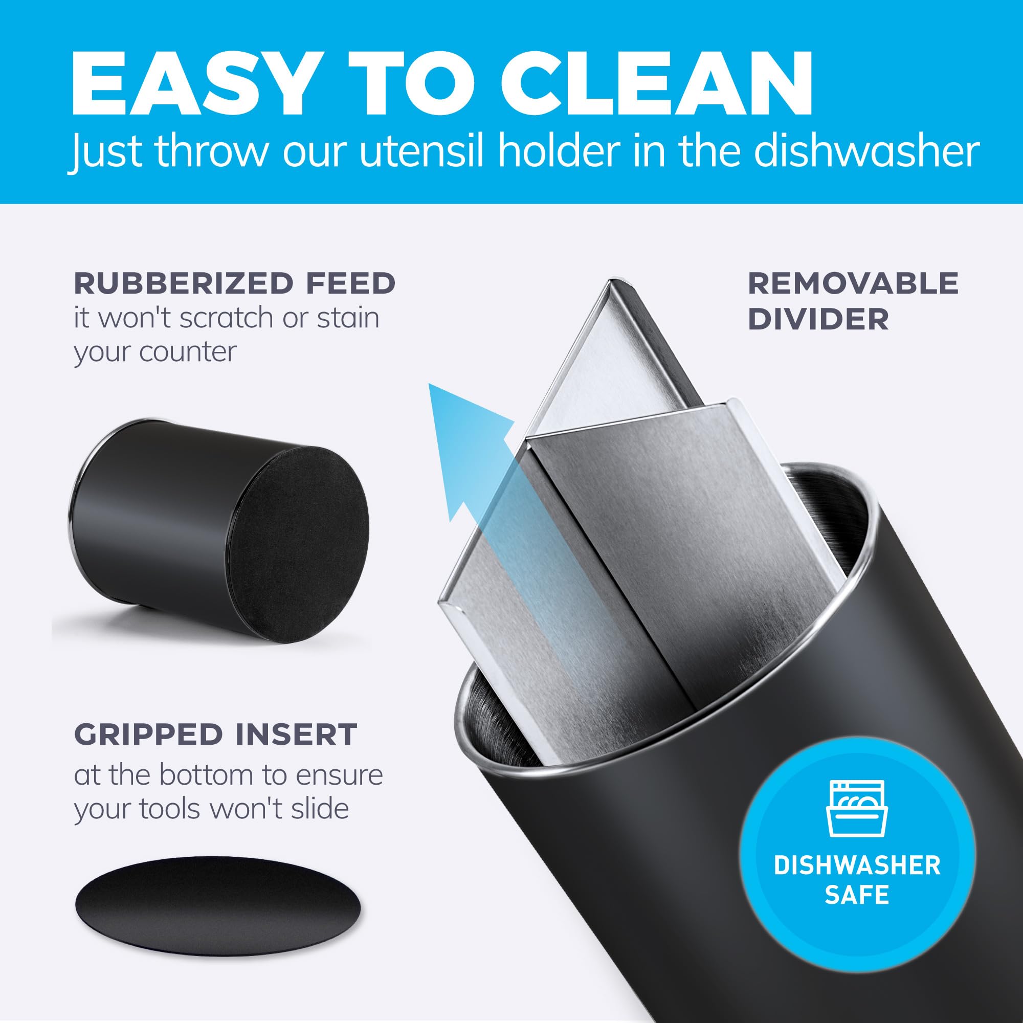 Cooler Kitchen removable divider organizes ladles and spatulas for quick access.