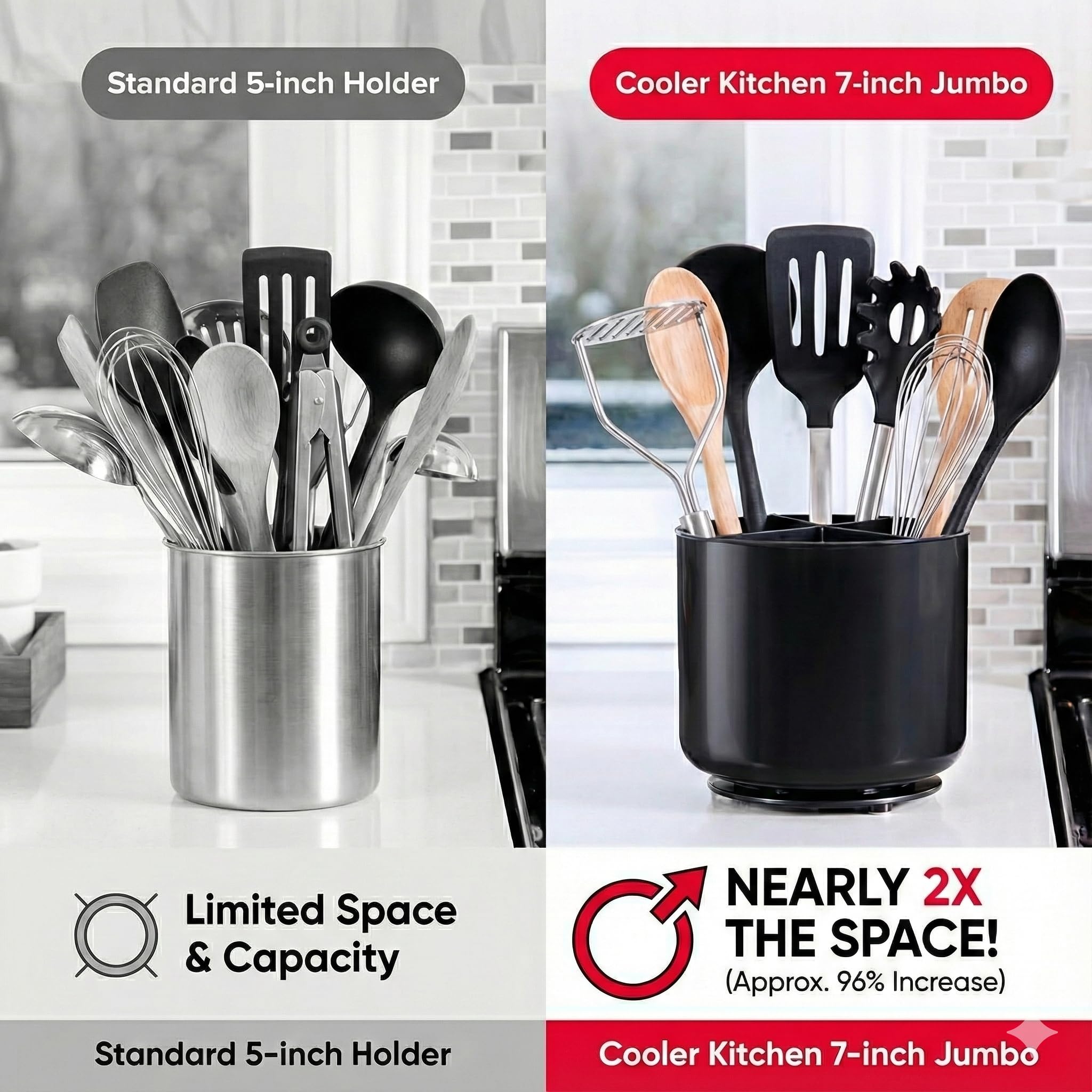 Cooler Kitchen rotating base allows easy reach to all tools.