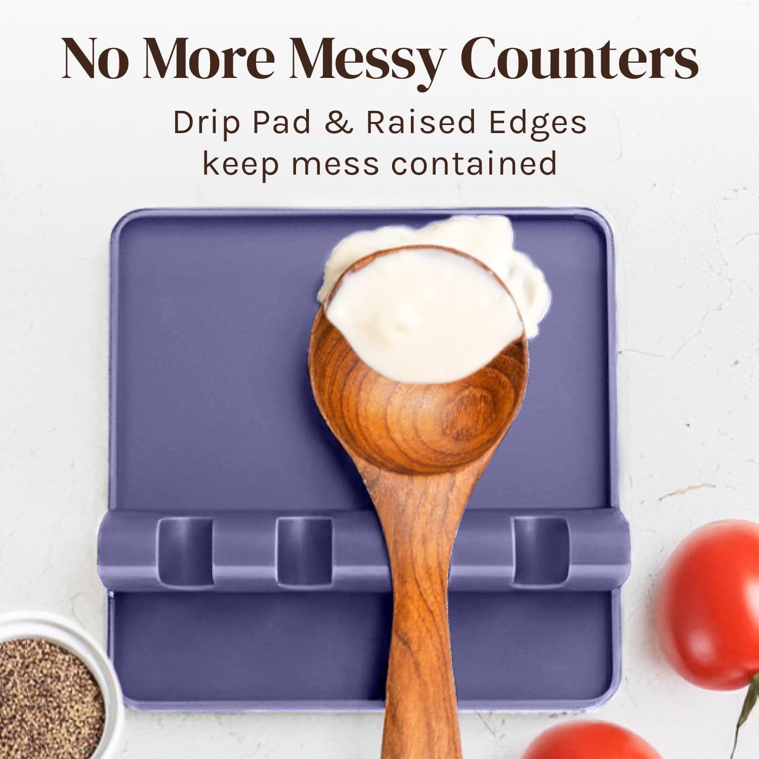 Cooler Kitchen spoon rest made of dishwasher-safe silicone for easy cleanup.
