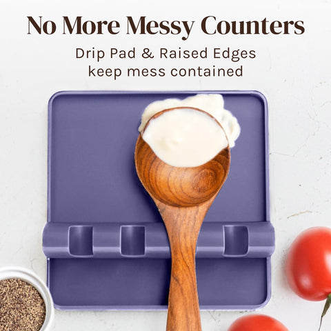 Cooler Kitchen spoon rest made of dishwasher-safe silicone for easy cleanup.