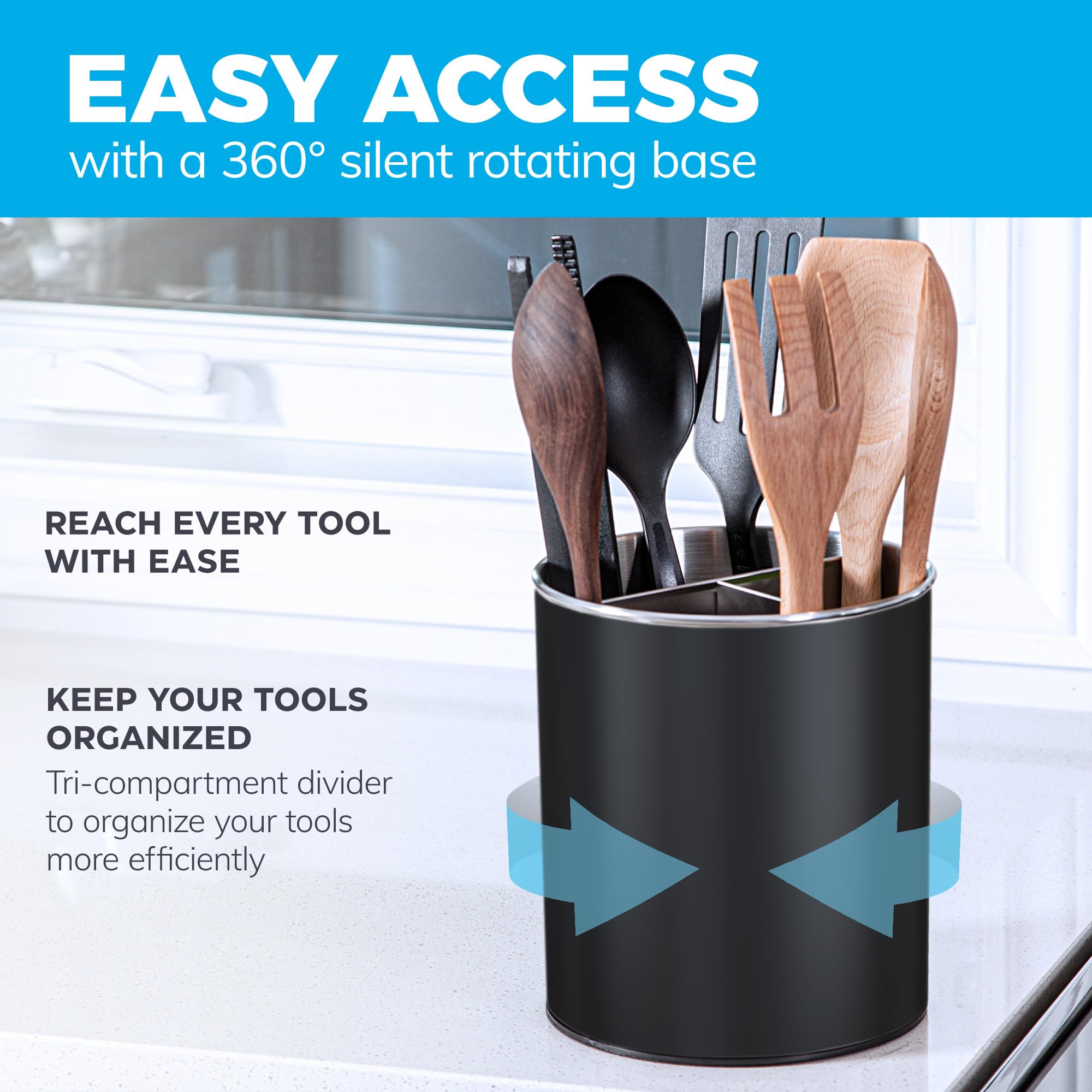 Cooler Kitchen weighted base prevents tipping while you cook.