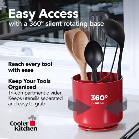 Cooler Kitchen weighted base prevents tipping during active cooking.