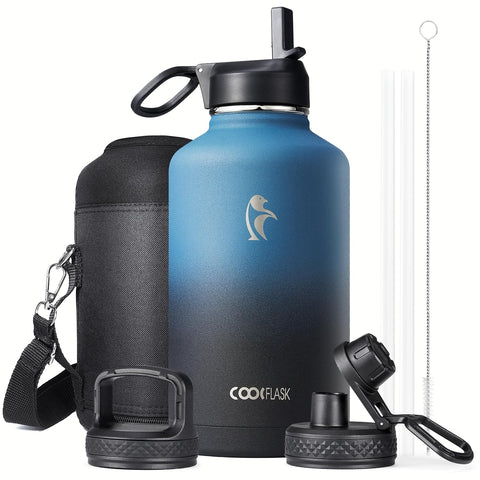 Coolflask half-gallon bottle with wide mouth for easy filling and cleaning.