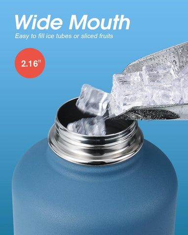 Coolflask screw-on lid with flip-up handle for easy ice refilling.