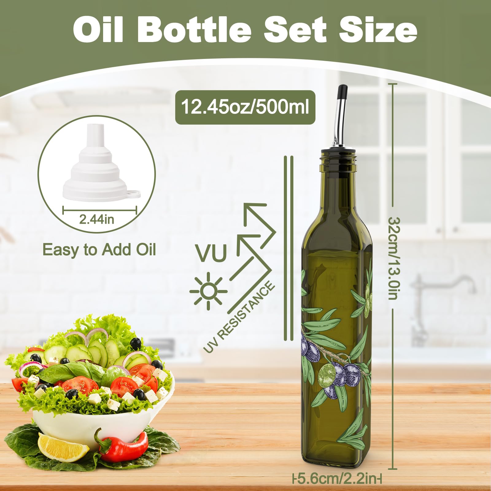 COOLMI dark-green glass protects olive oil from light.