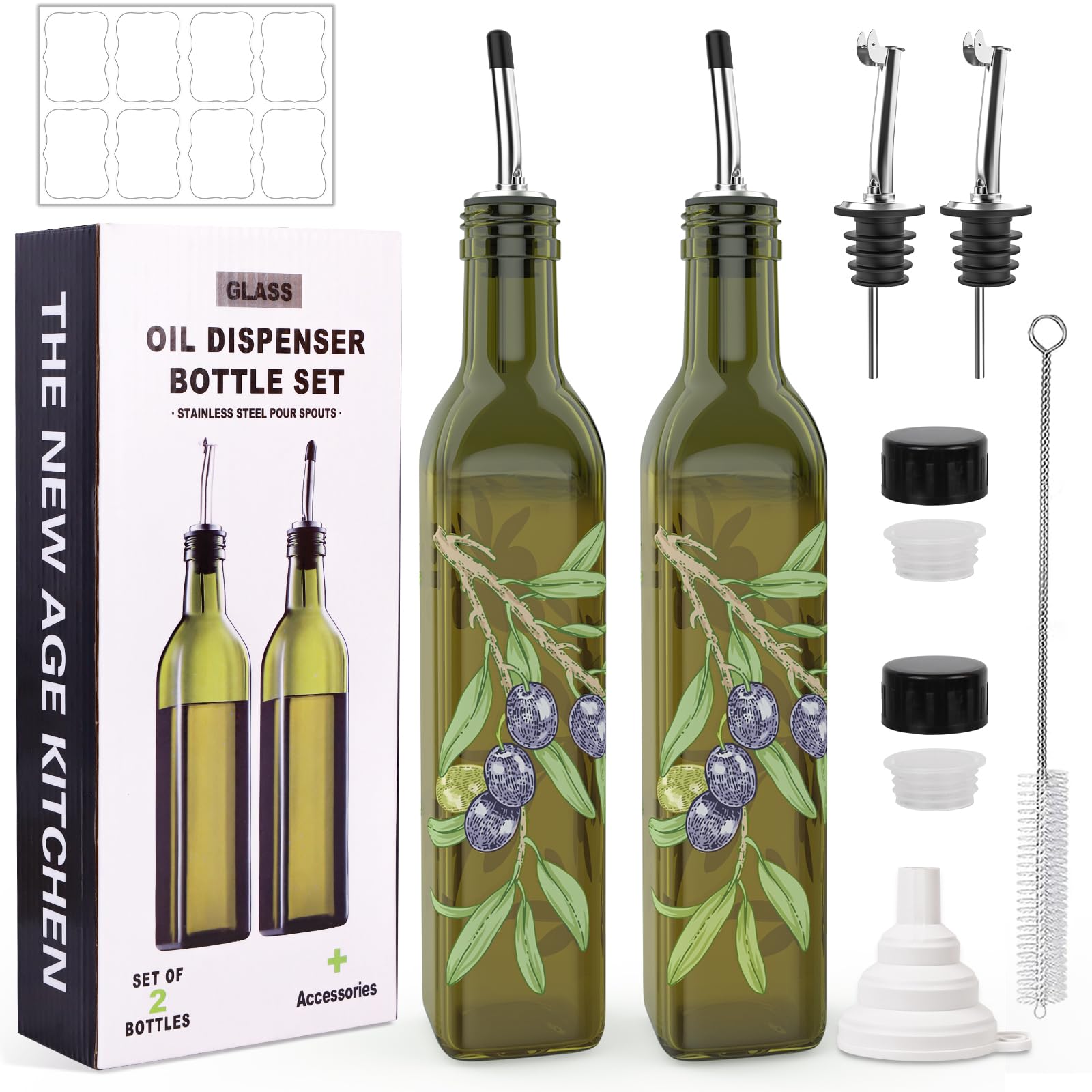 COOLMI oil dispenser set green bottles for precise pouring and freshness.