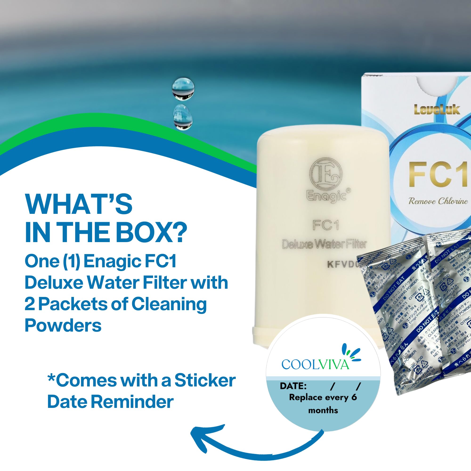 COOLVIVA two cleaning powders included for maintenance with the FC1 kit