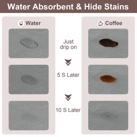 CooRug coffee bar mat on counter demonstrates rapid spill absorption.