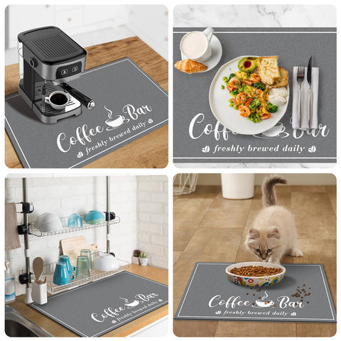 CooRug mat doubles as a dish drying mat for dishes.
