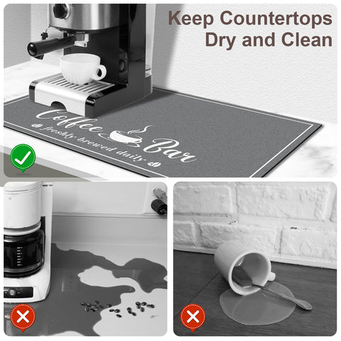CooRug patterned mat in dark grey complements modern kitchen decor.