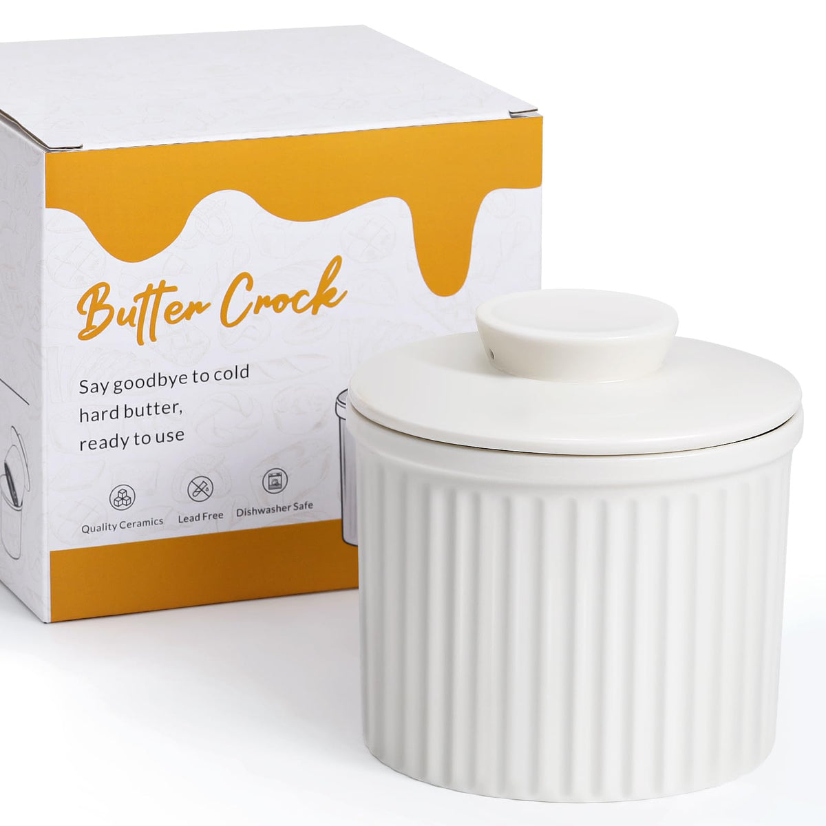 Cooyes Large Butter Crock top view with water line for fresh spreadable butter