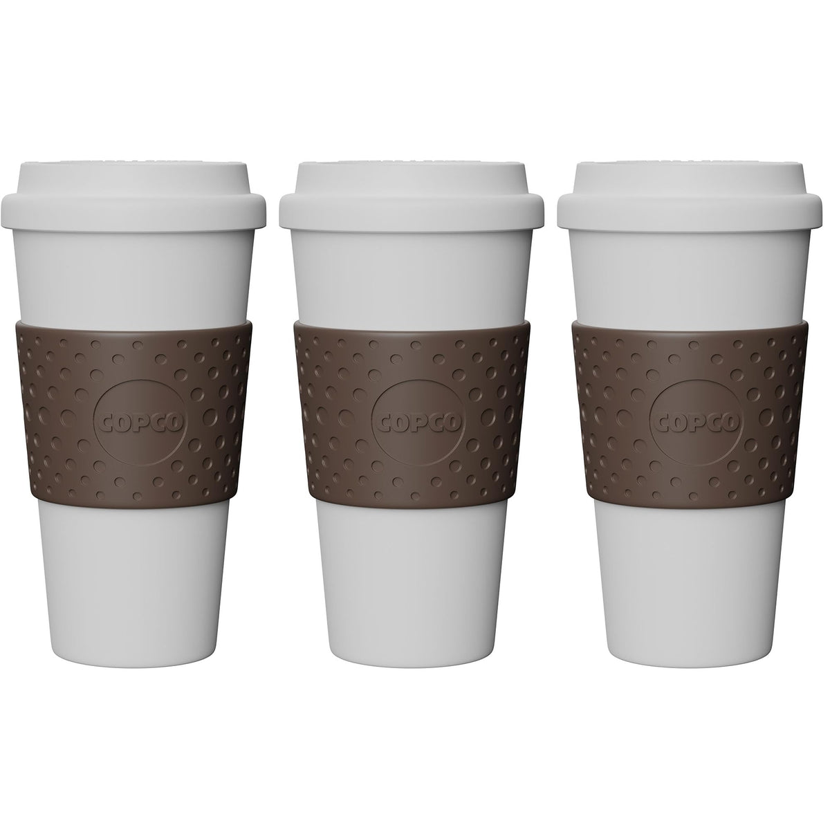 Copco Acadia 16oz travel mug brown body; durable and portable for daily coffee on the go.