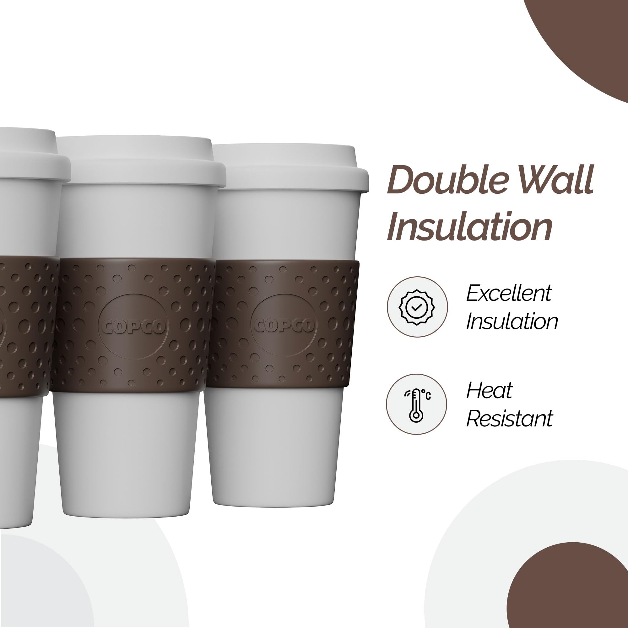 Copco Acadia 16oz travel mug with double-wall insulation keeps beverages at temperature.