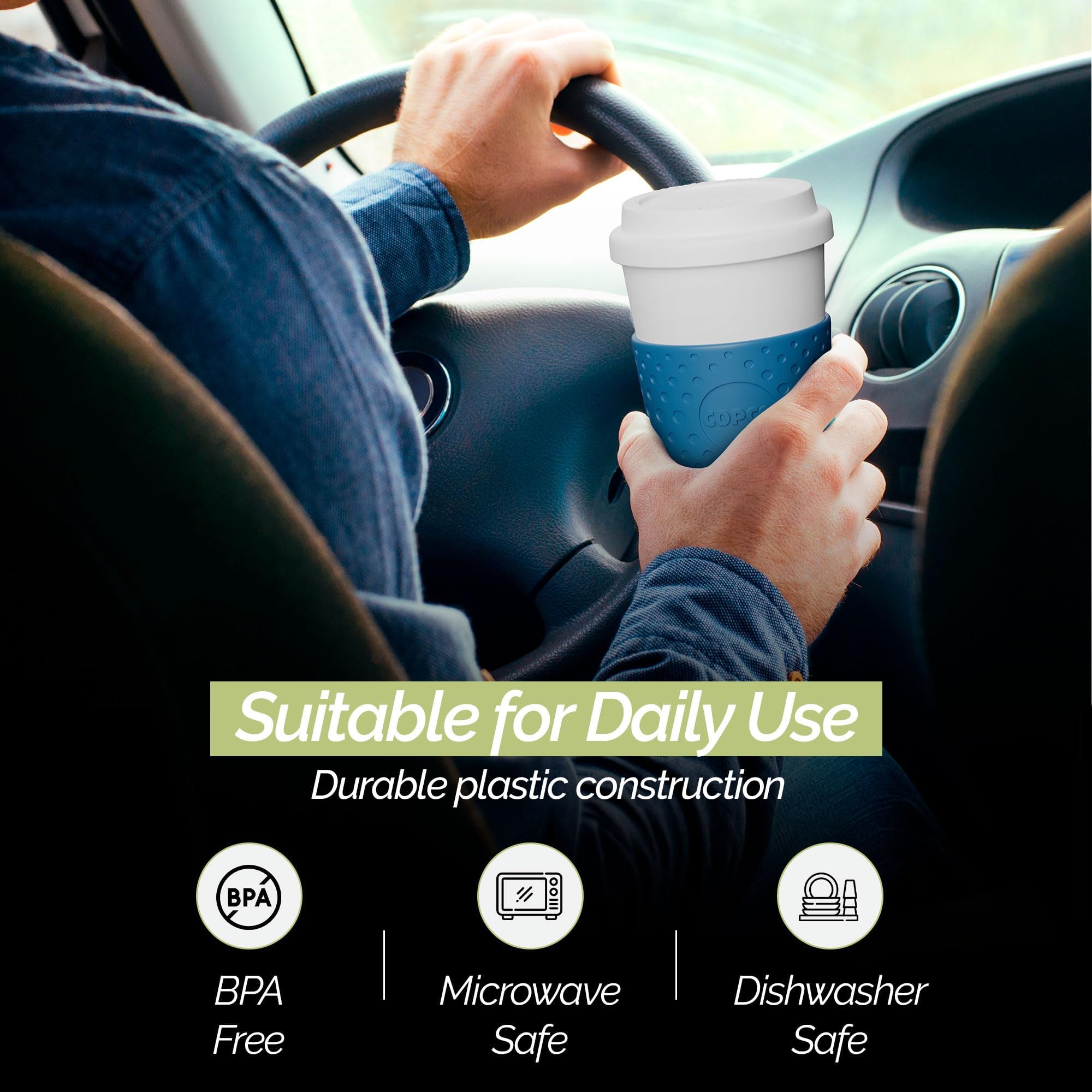 Copco Acadia fits standard car cup holders for effortless transport