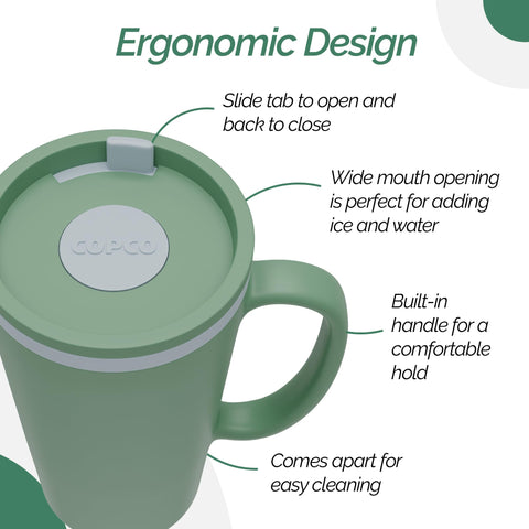 Copco Cone slide tab lid for secure spill-free access