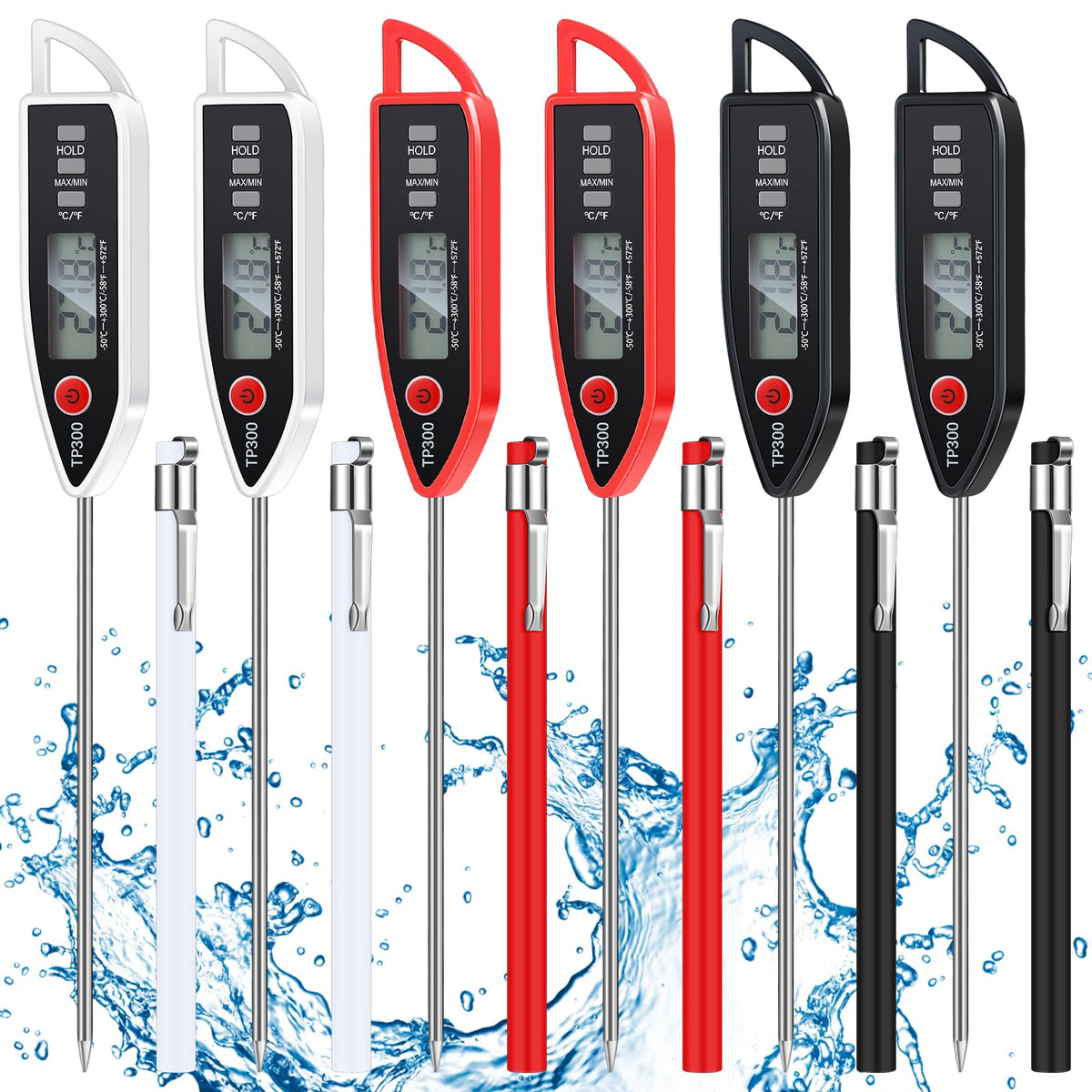 Copkim 6-set waterproof thermometers in color mix for versatile kitchen tasks.