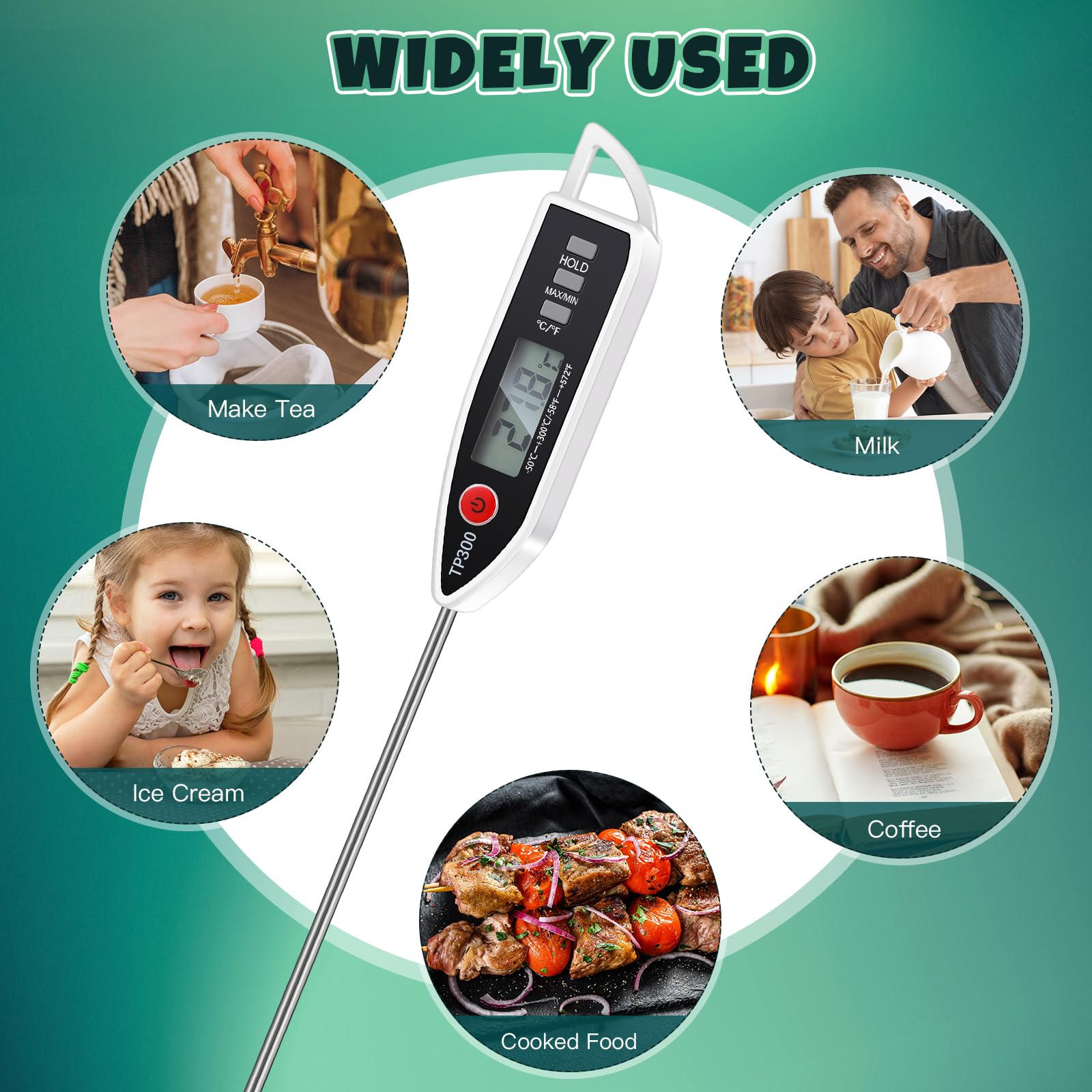 Copkim thermometer with long probe keeps hands away from heat.