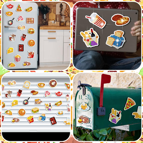 Copkim Diamond Art Magnets on a fridge display add playful sparkle to kitchens.