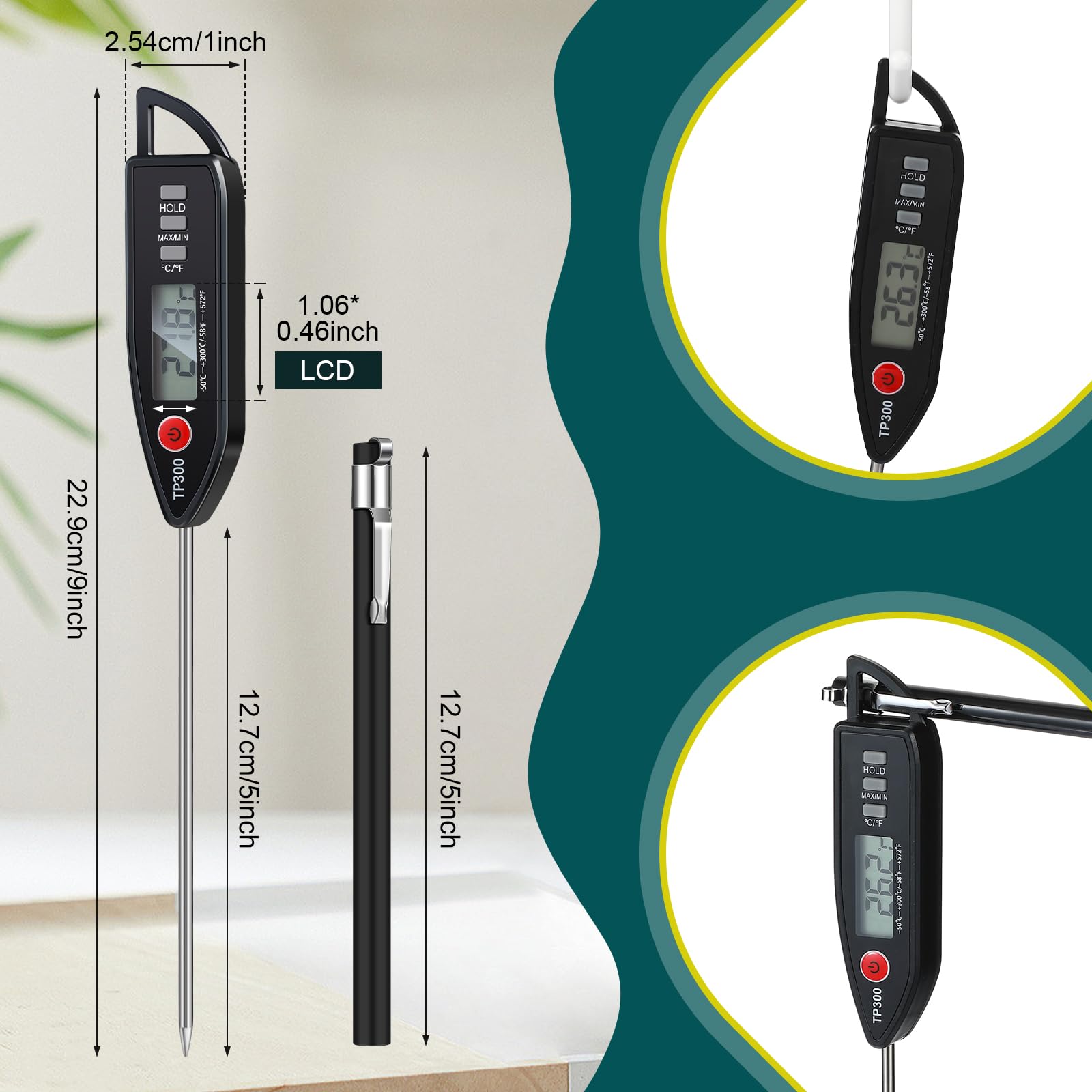 Copkim long-probe digital thermometer with a 5-inch stainless steel probe.