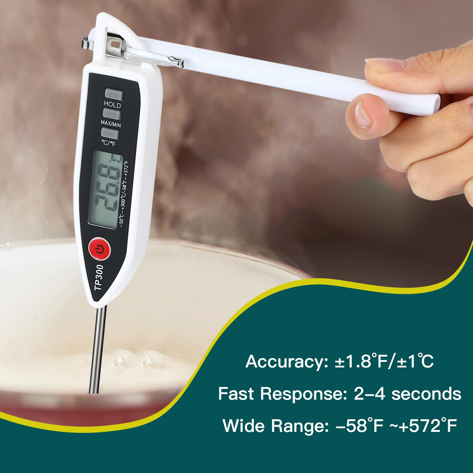 Copkim instant-read display for quick, accurate temperature checks.