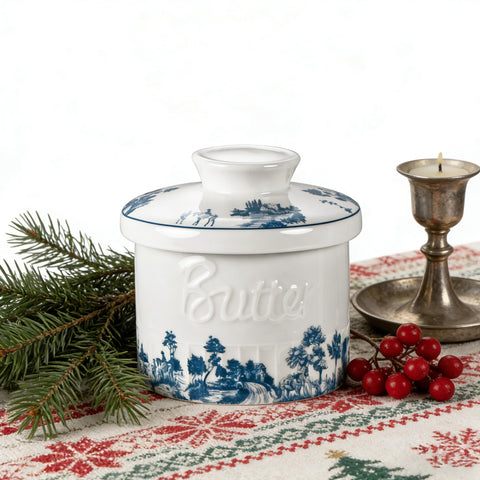 COPORISO butter crock forest blue base with water-seal preserves spreadability