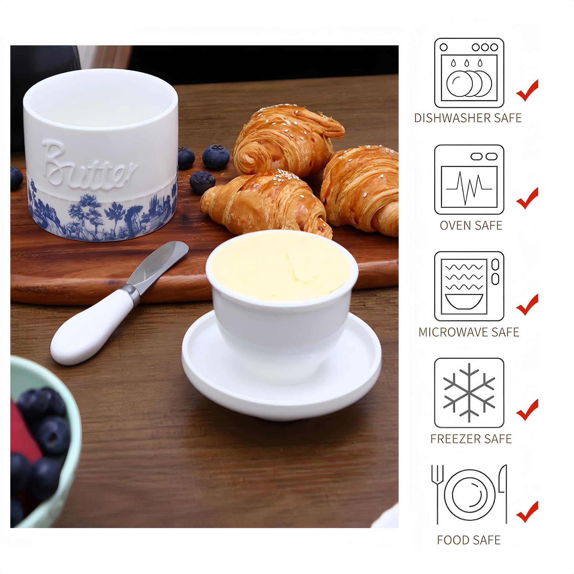 COPORISO forest blue butter crock microwave-safe after firing