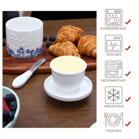 COPORISO forest blue butter crock microwave-safe after firing