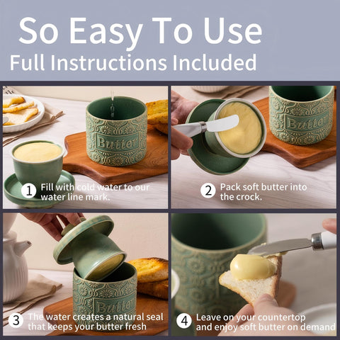 COPORISO relief-text butter crock side pattern adds unique character.