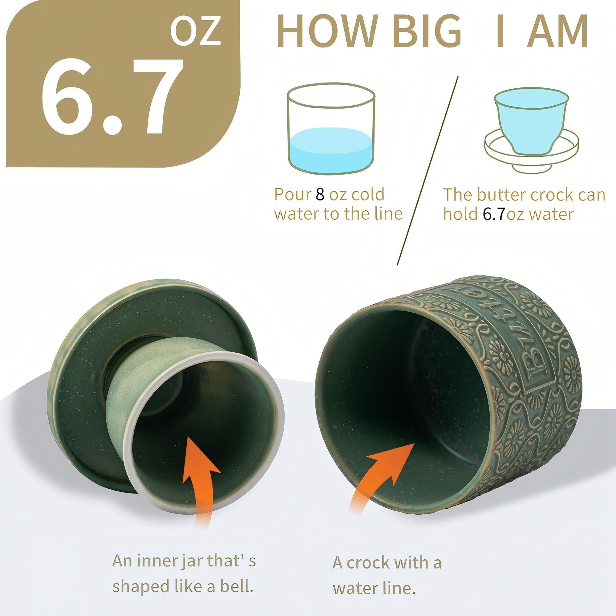 COPORISO vintage green glaze butter crock displays retro kitchen decor.