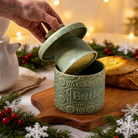 COPORISO butter crock base with water line showing freshness seal.
