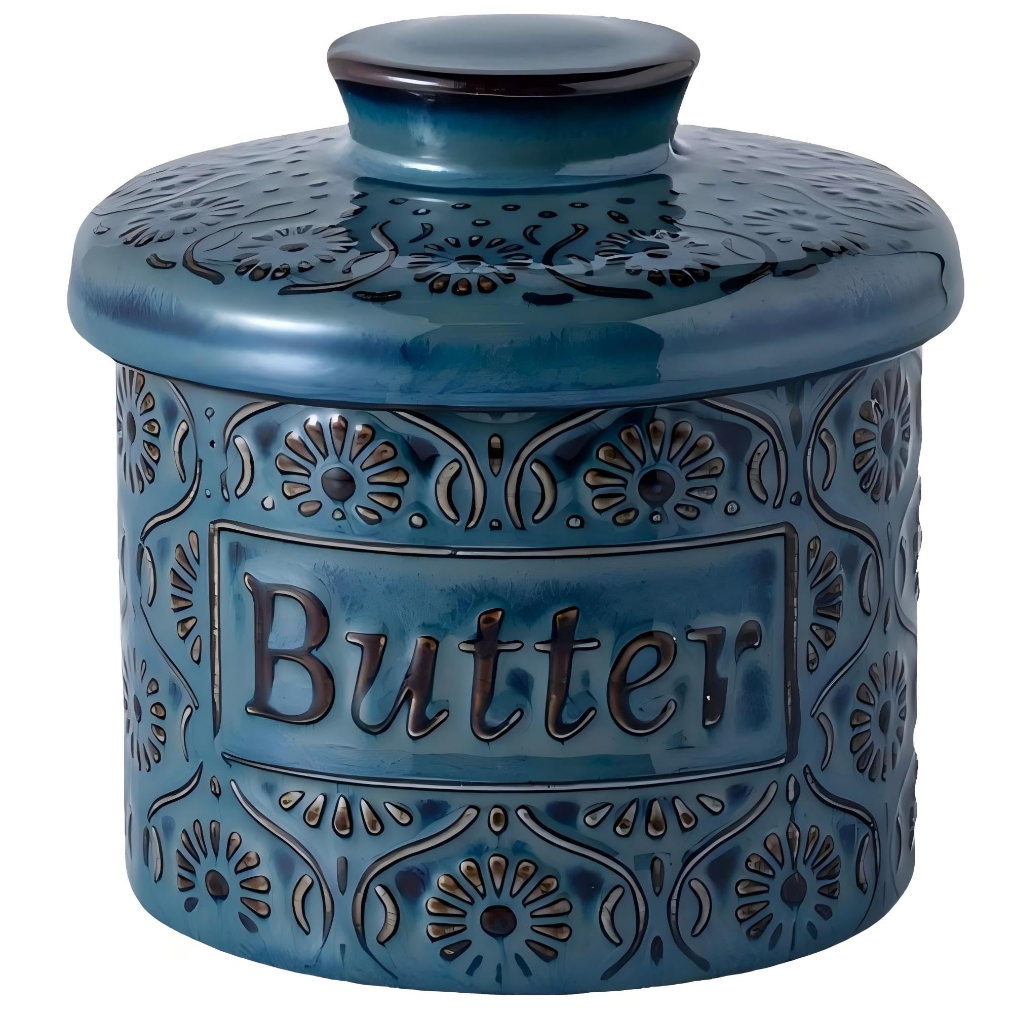 COPORISO ceramic butter crock with lid keeps butter soft and ready to spread.